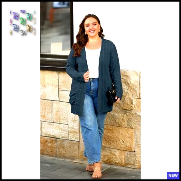 Plus Size Cardigan Lightweight Knit Sweater Open Front Long Sleeve Stretchy - Picture 6 of 7